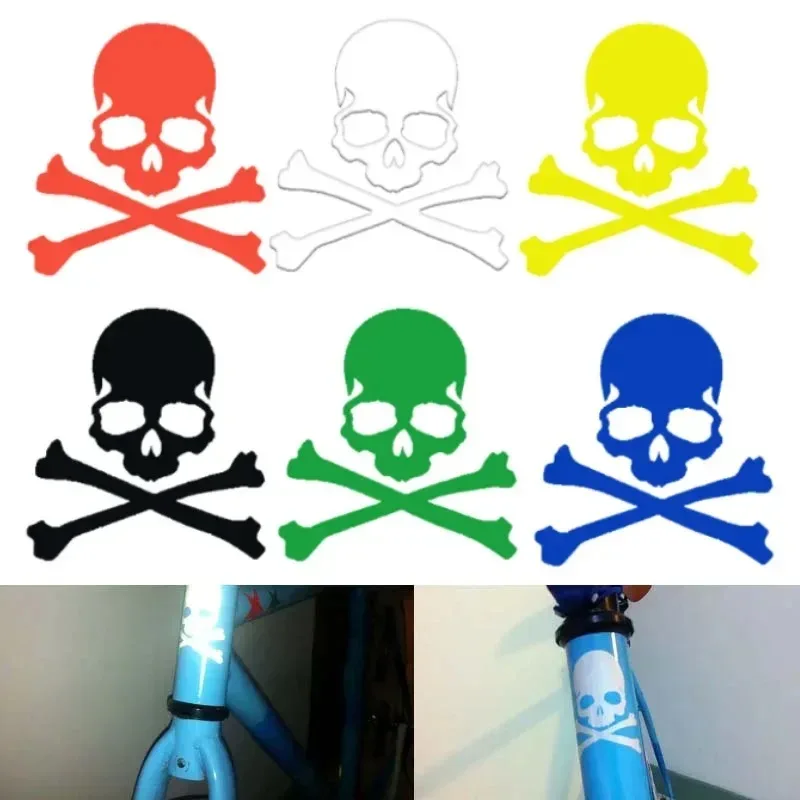 1pc Bike Sticker 5x6cm Fixed Reflective Gear Skeleton Sticker Fluorescent Skull MTB Reflector Decal Accessories Pegatinas