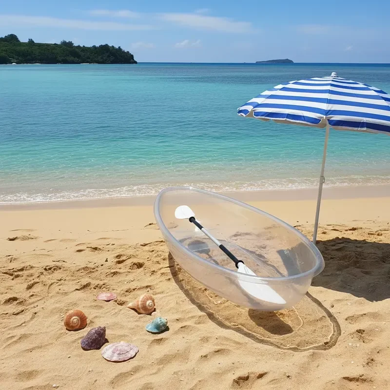 Simple, inexpensive, lightweight, waterproof, eco-friendly, single-person transparent base kayak with LED light (optional),