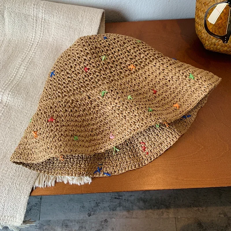 

Women's Summer Straw Hat - Hand-Crocheted Foldable Colorful Panama Straw Bucket Hatfor Beach, Travel & Trendy Outdoor Looks