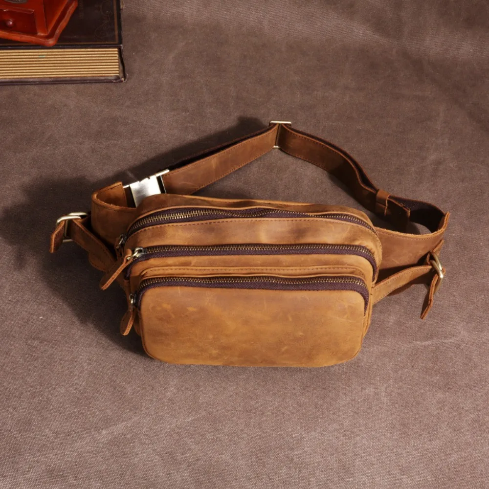 

Hot-selling Leather Men's Multi-functional Men's Breast Bag Simple Cowhide Fashion Shoulder Messenger Mobilephone Bag Fanny Pack