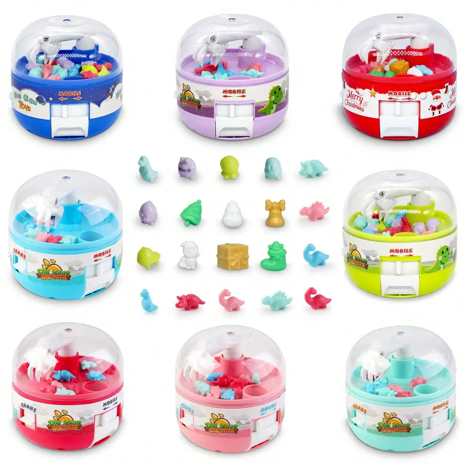 Mini Claw Machine,8 pack,192 Tiny Stuff prizes,mini claw game machine,kids tiny toys,Miniature Toys