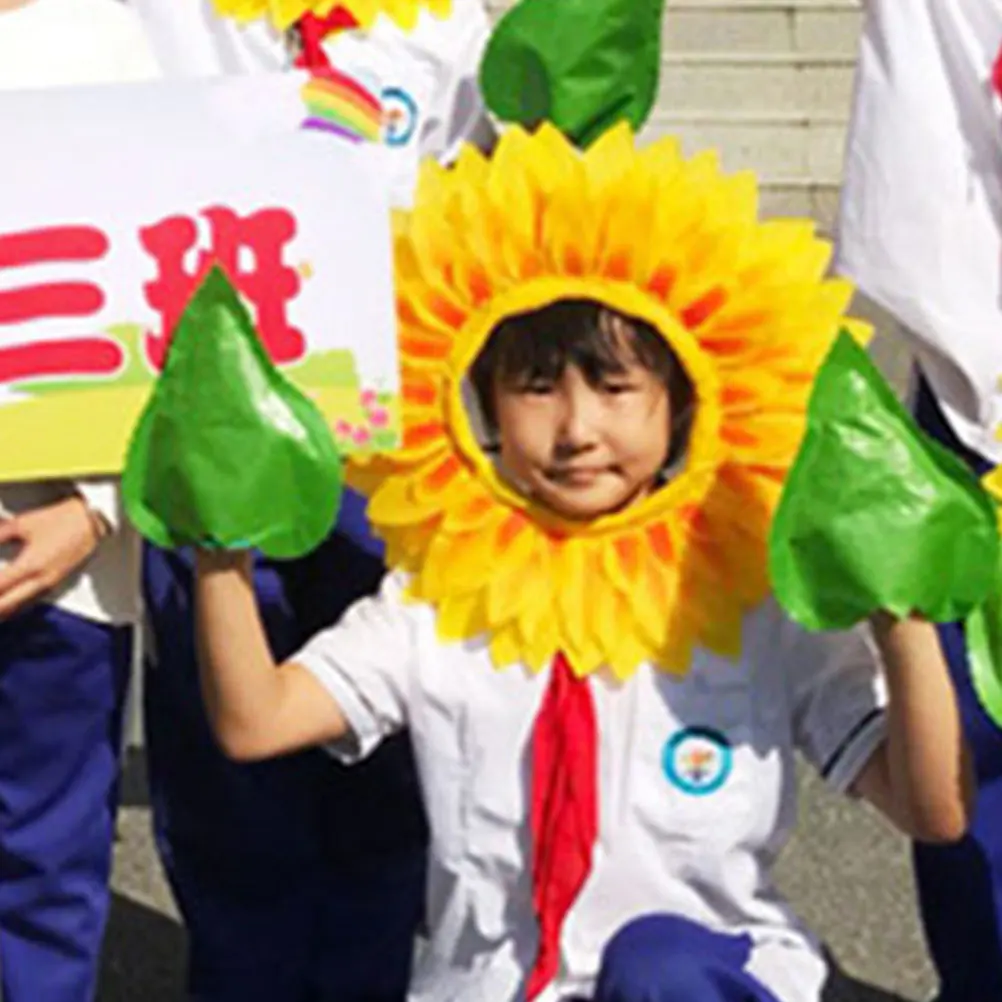 

2 Sets Sunflower Headpiece Costume Kids Adjustable Size Soft Material Children Event Flower Hat DIY Decoration