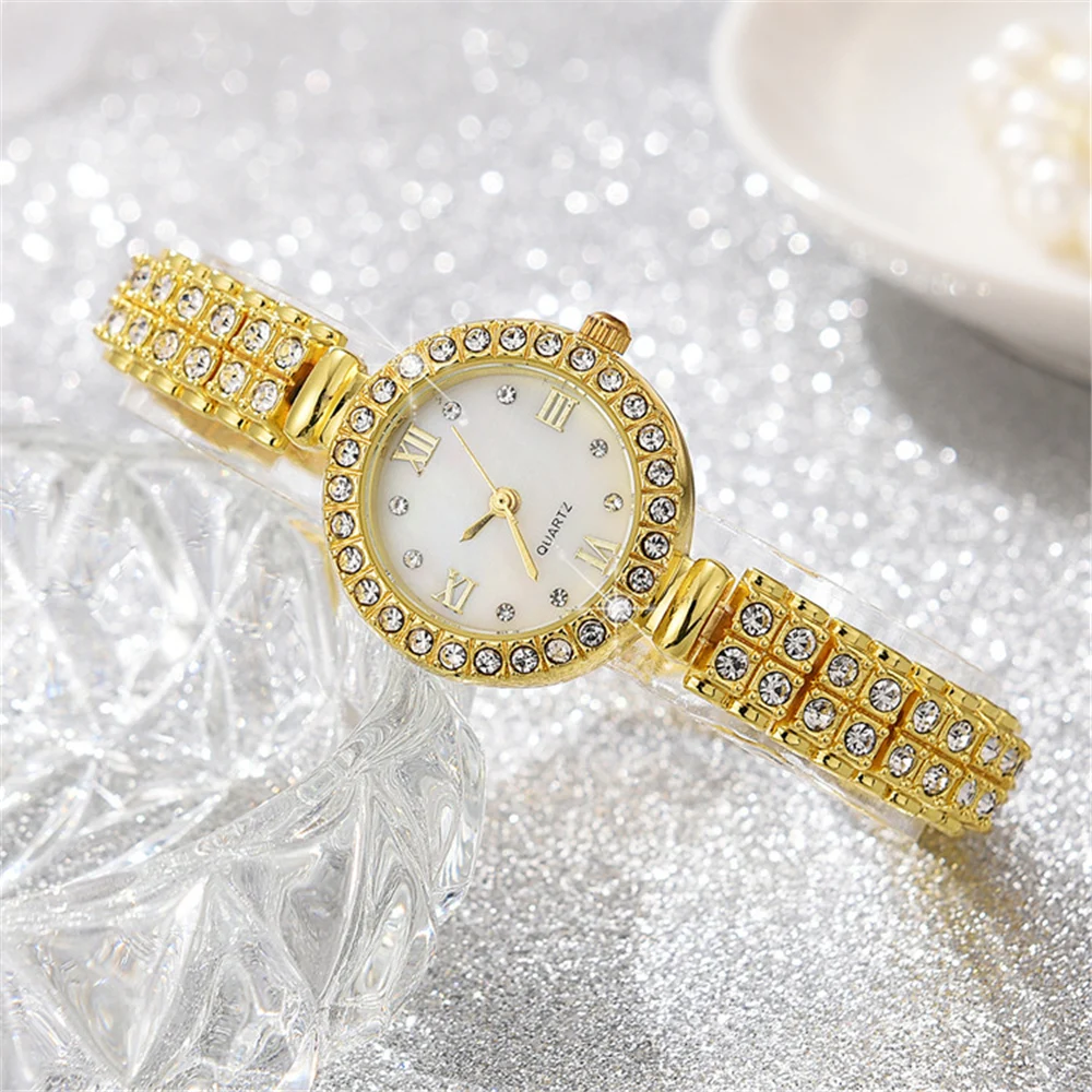 luxury rhinestone quartz women ladies steel bracelet watch