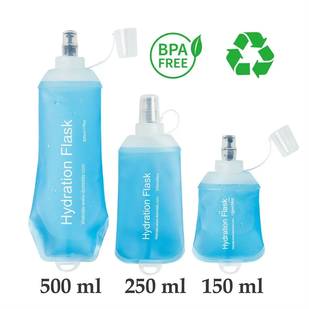 Hiking TPU Folding Water Bottle Water Bag Soft Flask Sport Water Bottle Blue Collapsible Water Bottle 500ML 250ML 150ML
