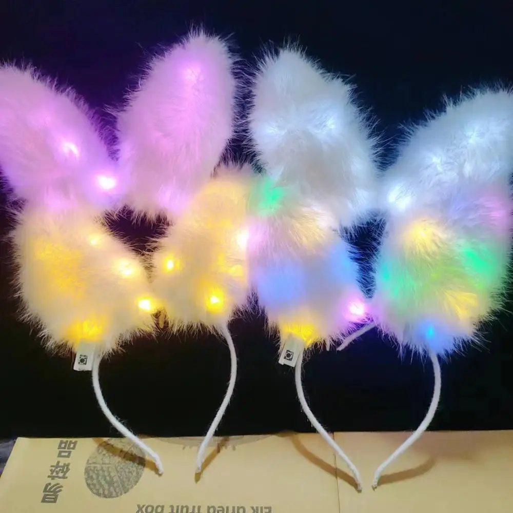 Lady Light-Up Bunny Rabbit Ears Headband Glowing Led Hair Band For Wedding Birthday Halloween Holiday Party Headwear Gifts New