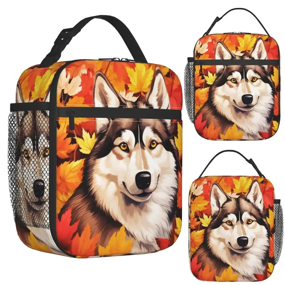 Autumn Fall Siberian Husky Dog Insulated Lunch Bag for Women Kids Portable Food Boxes Thermal Lunch Box Tote