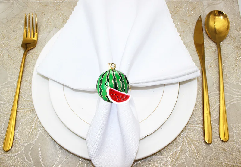 

6pcs Watermelon Napkin Rings Party Tropical Decorations Fruit Themed Summer Reusable Alloy Tableware