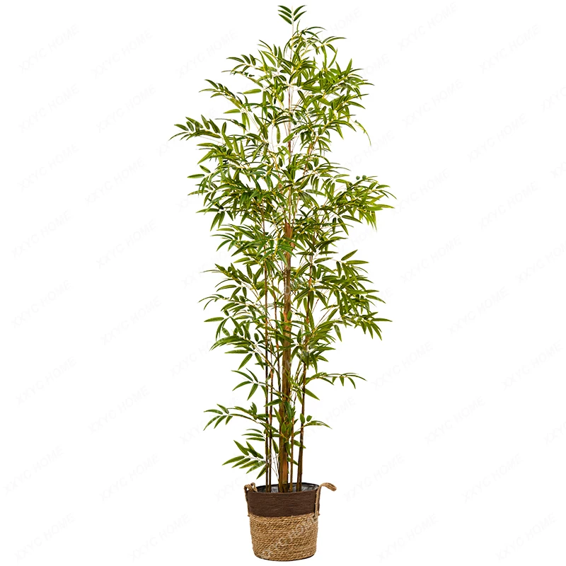 Large Imitative Tree Purple Bamboo Greenery Indoor Living Room Landscape Bamboo Leaf Decoration Fake Trees Pot