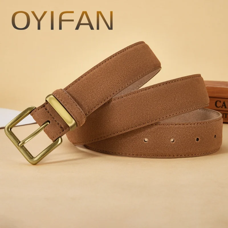 Damen-Wildledergürtel, Gürtel mit goldener Schnalle im Retro-Stil, Herrengürtel, geeignet für Kleider und Jeans, Unisex-Gürtel
