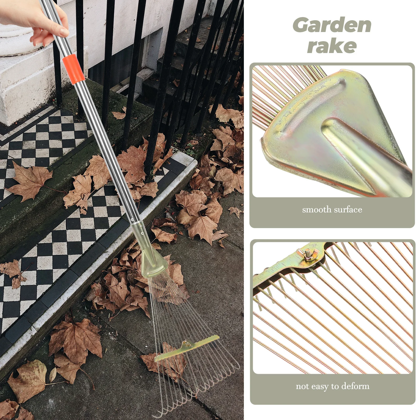 

Lightweight Retractable Garden Rake Portable Stainless Steel Durable for Gardening Camping Hiking Soil Mixing and Composting