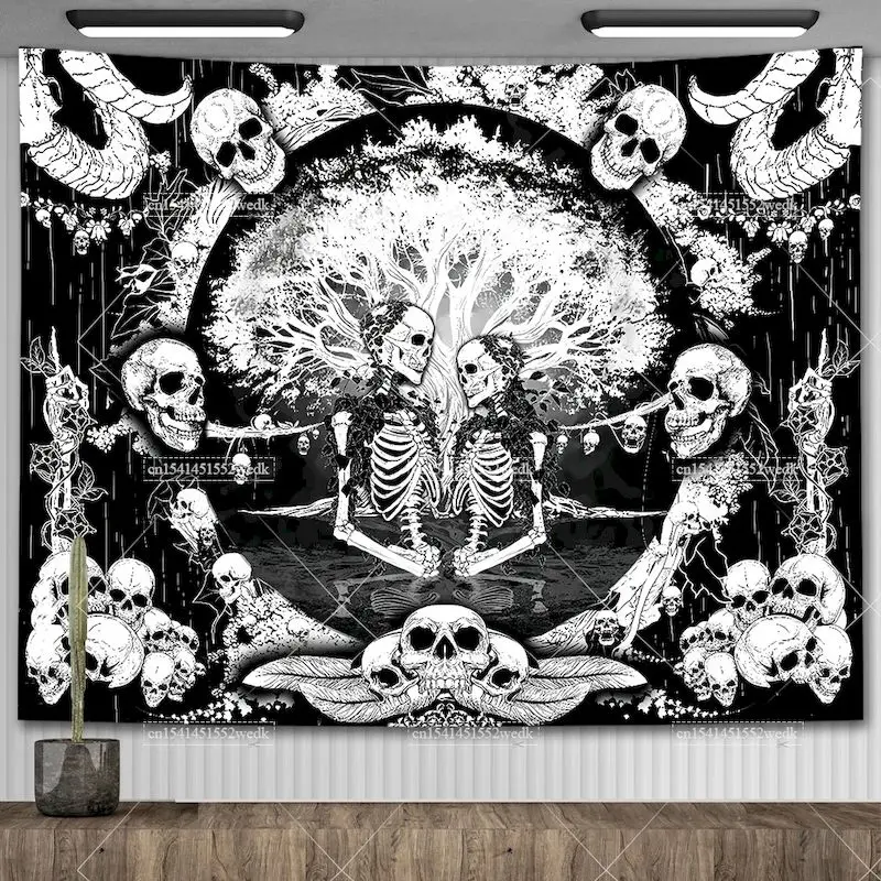 VIKAMA Psychedelic Mushroom Skull Tapestry Wall Hanging, 6 Assorted Designs, Wall Art Home Decor