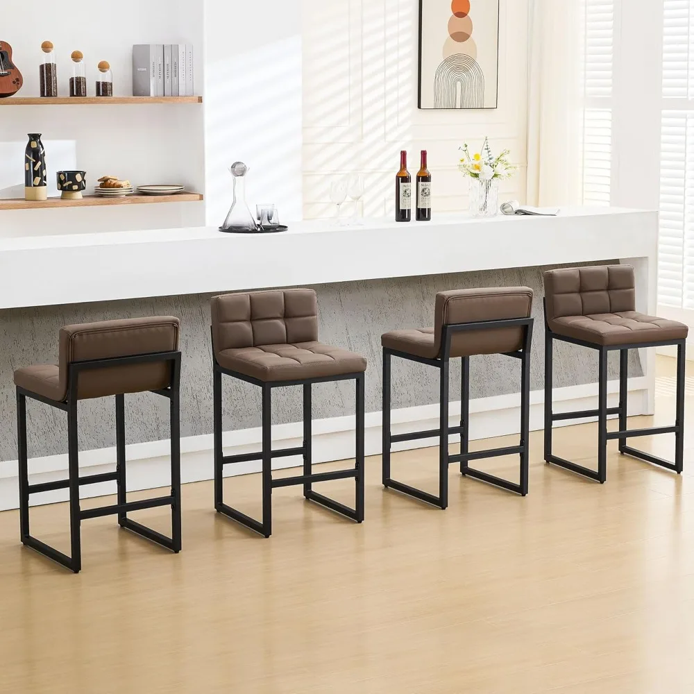 

Counter Height Bar Stools Set of 4, Upholstered Barstools with Back, Bar Chairs with Thickened Metal Legs, PU Leather Counter St
