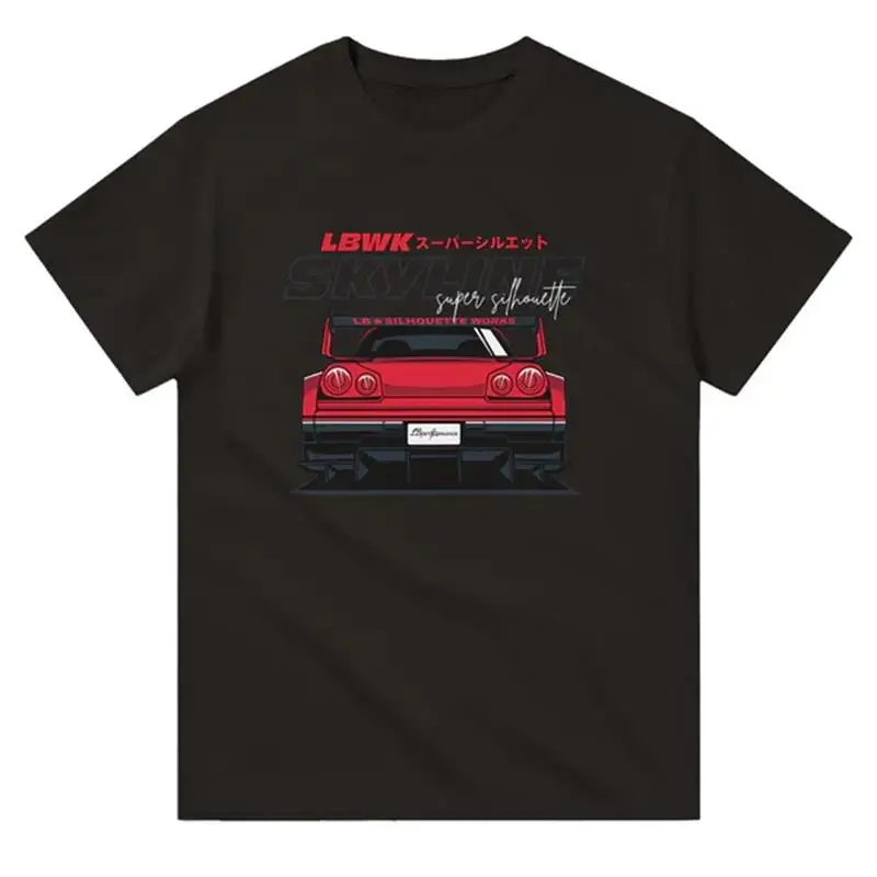 Liberty Walk Super Silhouette R34 GTR Skyline T-Shirt Versatile O-Neck 100% Cotton Streetwear Casual Tops Vintage Short Sleeve