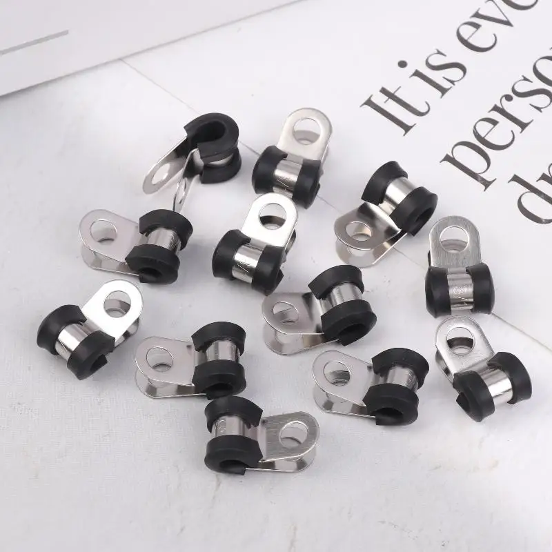 12Pcs/pack Rubber Lined Wiring Hose Pipe Clamp Metal R Clips Camper Hydraulic 3/16