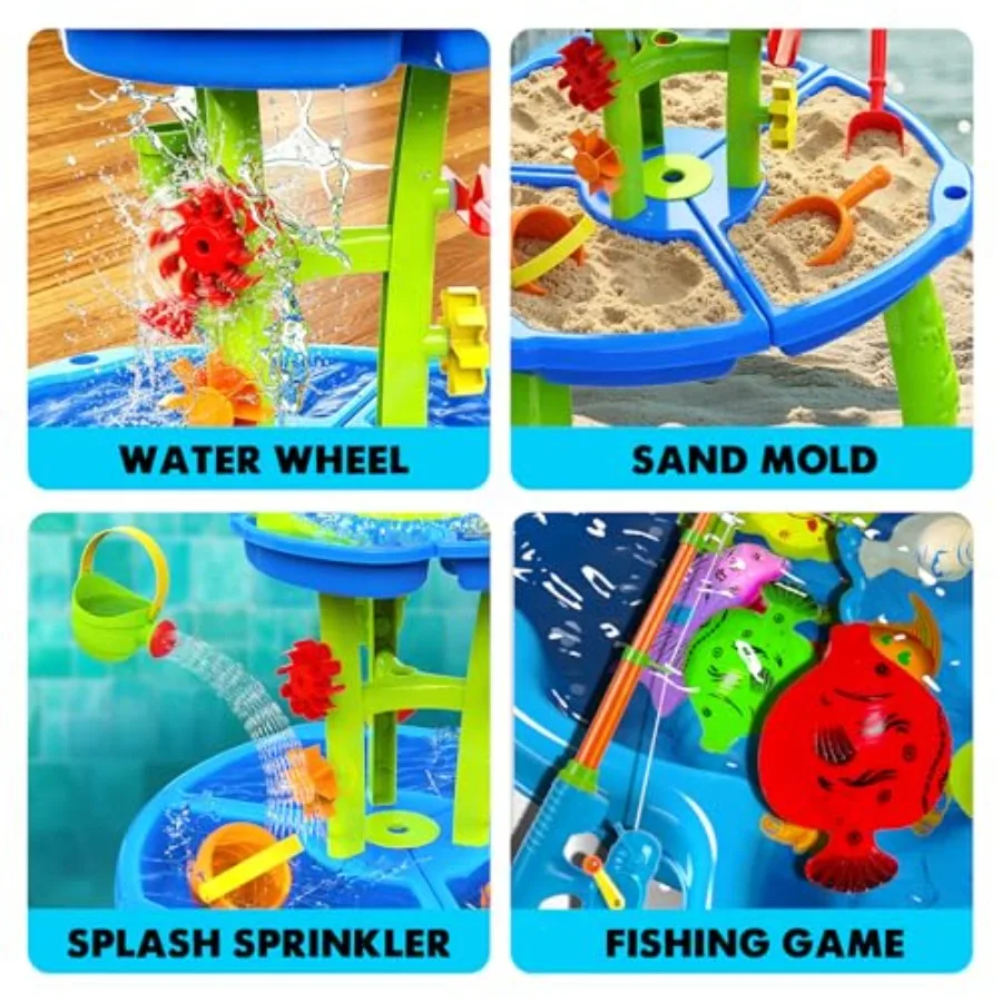 Outdoor water table for toddlers 3-5, plastic, blue, UV-resistant and BPA-free with magnetic fishing game and splash features view 4