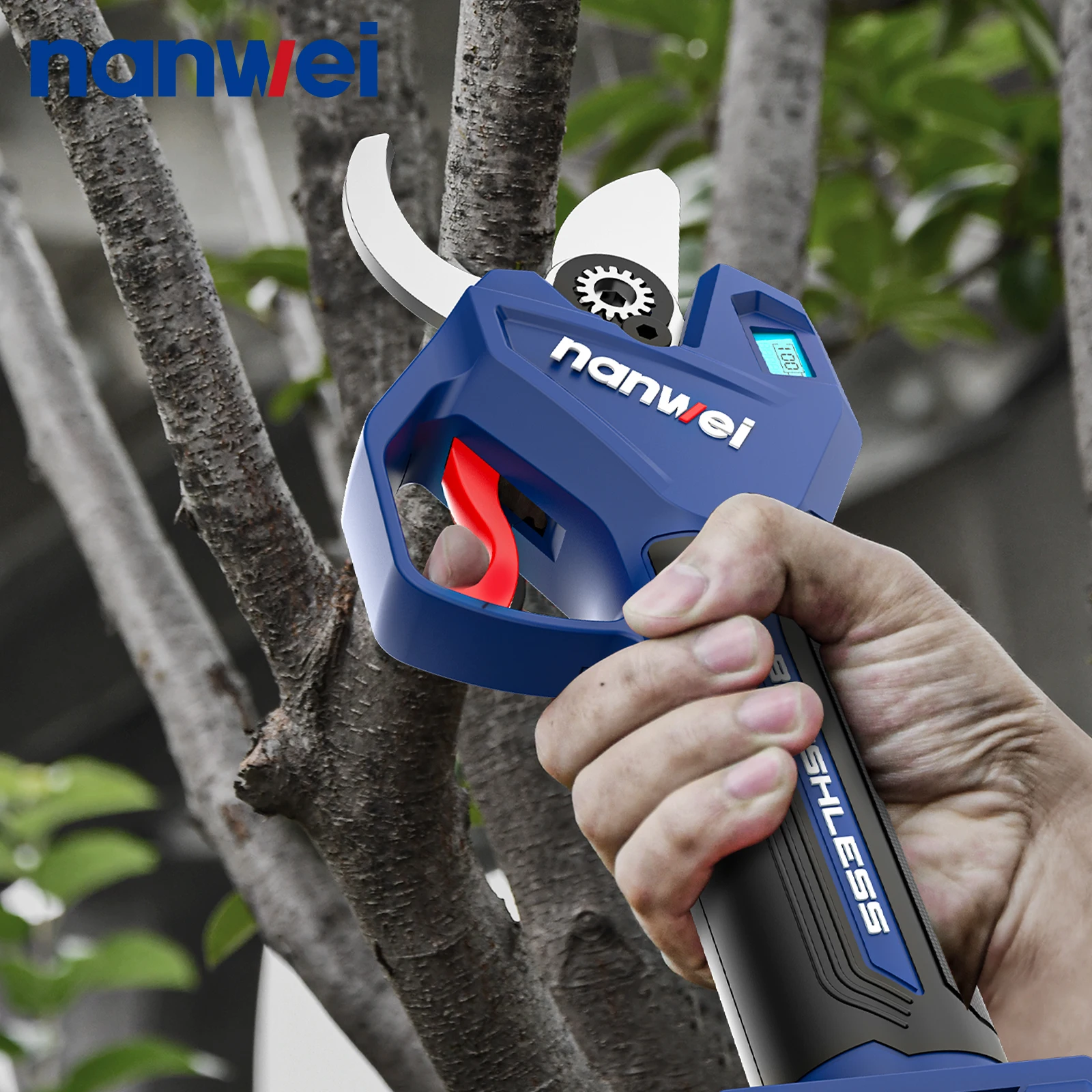 Nanwe 20V Cordless Brushless Electric Pruning Shears Secateur Pruner Tree Bonsai Cutter Lithium-Ion Branches Scissor Garden Tool