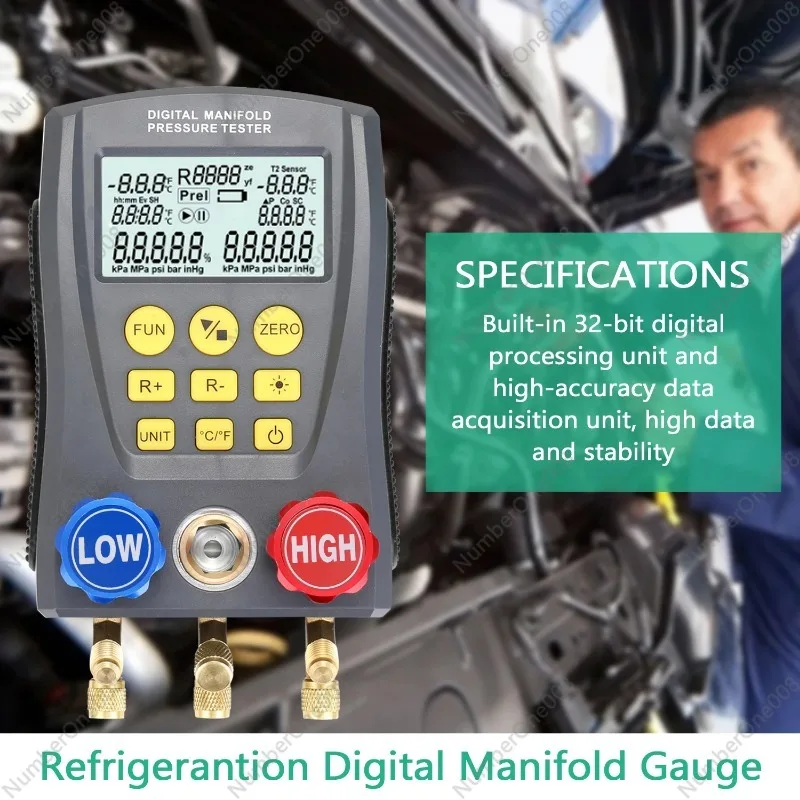 Imagem -03 - Digital Pressure Gauge Válvula Kit de Ferramentas Refrigeração Vácuo Manifold Tester Hvac Temperatura Tester 06000kpa Wz0031