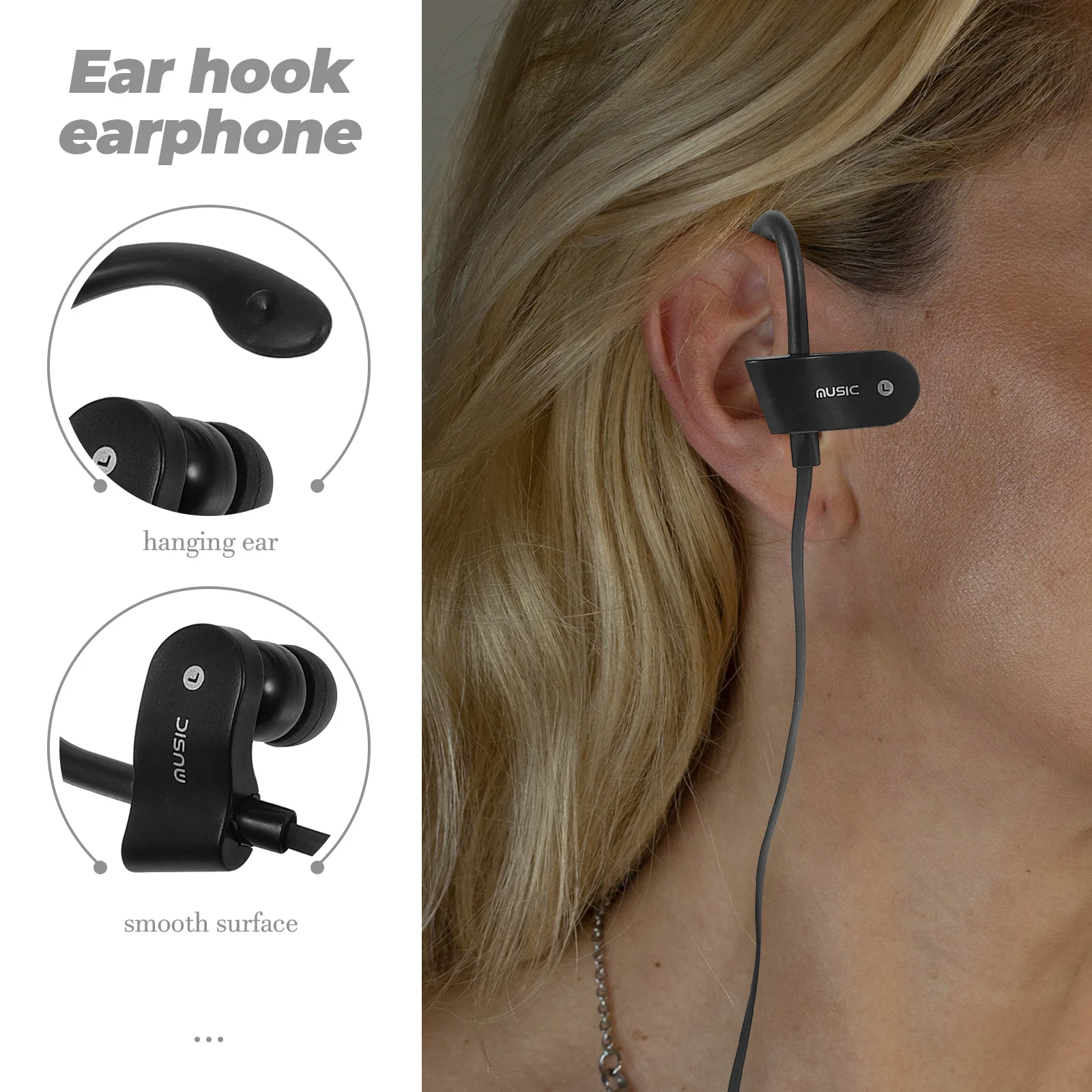 

Hanging Ear Sports Headphones Stereo Headset Microphone 1.2M Tpe Cable 3.5Mm Plug 10Mm Speaker Ear Hook Earphone For Phone