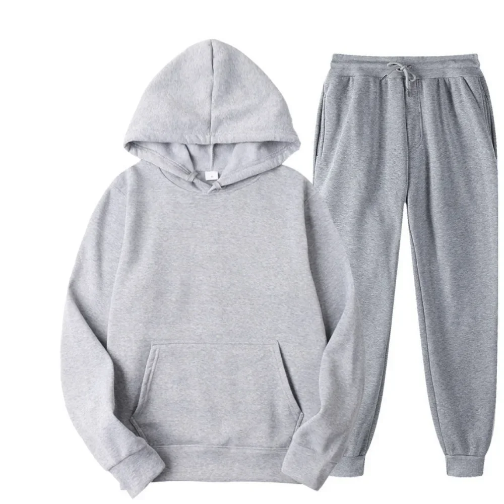 

Men's Sets, 2025 Solid Color Hooded Pullover Casual Hoodie Blank Men's Hoodie and Fleece Pullover Set