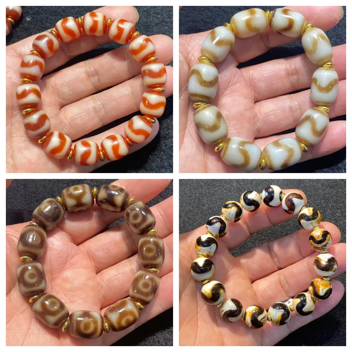 1pcs/lot Tiger Tooth Three-Eyed Mandala Tibetan Medicine Bead Old Barrel Bead Plain Bracelet White Round Plain Bead Bracelet