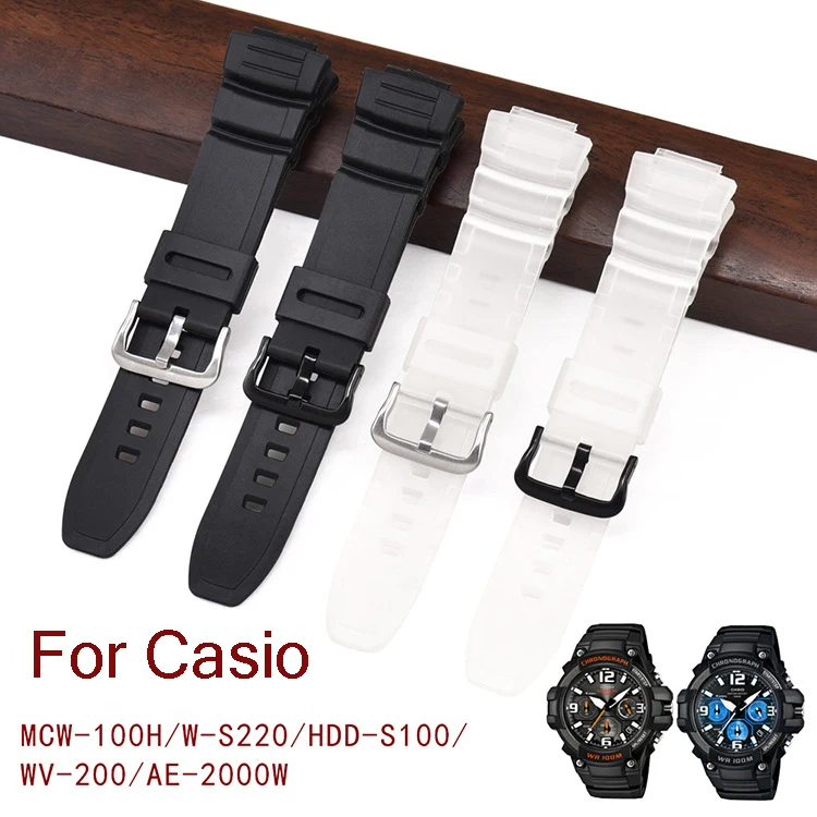 WatchSilicone Strap for Casio MCW-100H/110H/W-S220/HDD-S100  WV-200/AE-2000/2100 Resin Strap 16mm Watch Accessories