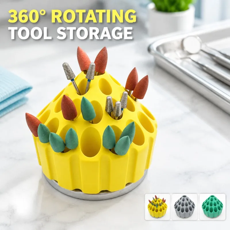Dental Clinic 360 Degree Rotatable Plastic Burr Storage Box Multi-color Optional Tool Arrangement Organizer for Dentistry Lab