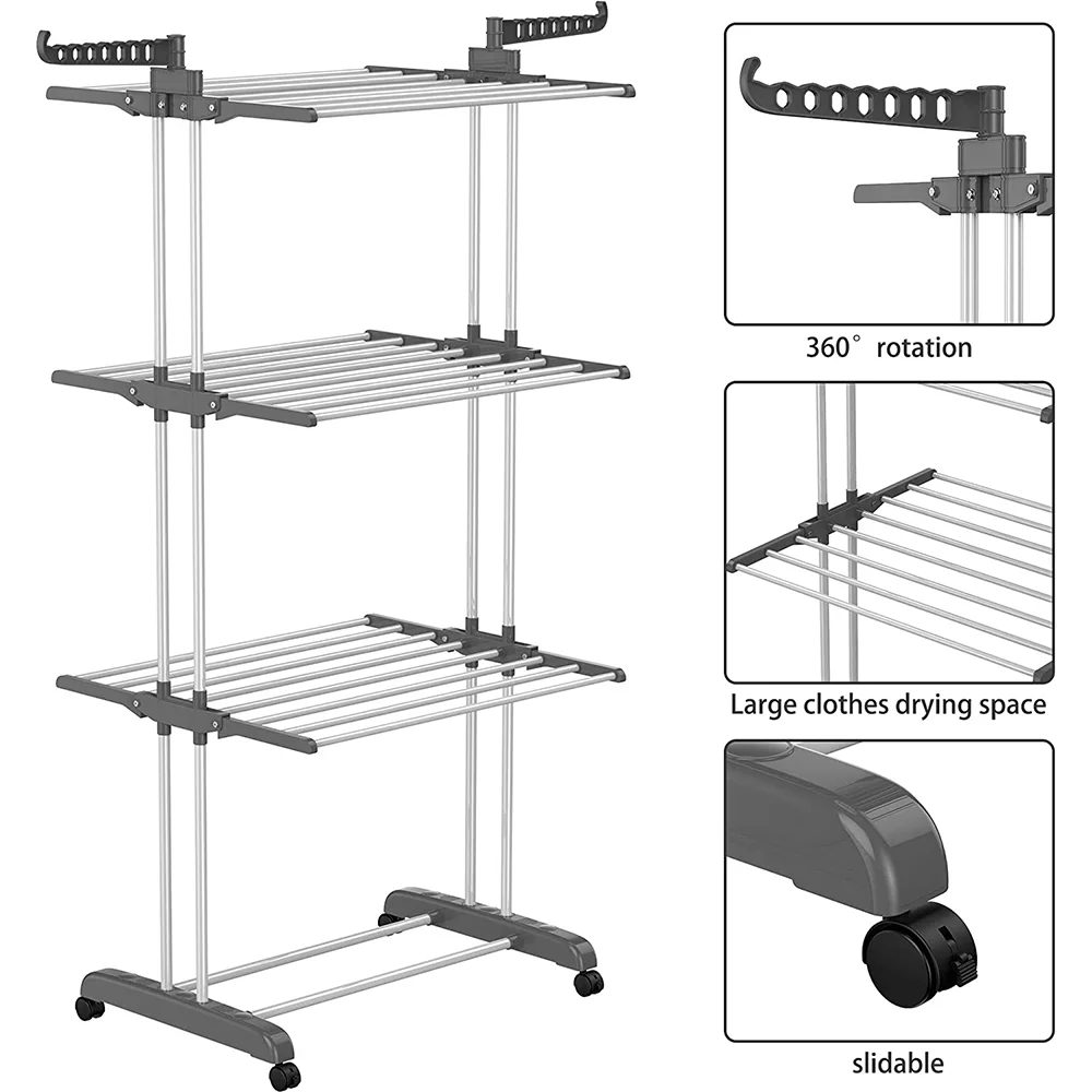 Drying Rack Folding Rack Clothes Rack Storage Shelf Folding Drying Rack Floor-Standing Coat Shelf Bedroom Hanging Rack