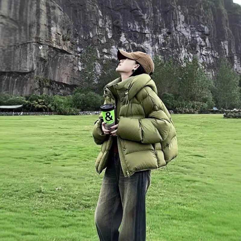 

Green Short Down Jacket Hooded Female Fashion Good-Looking Puffer Jacket Thicken New Puffer Coat Tops Keep Warm Winter Coat