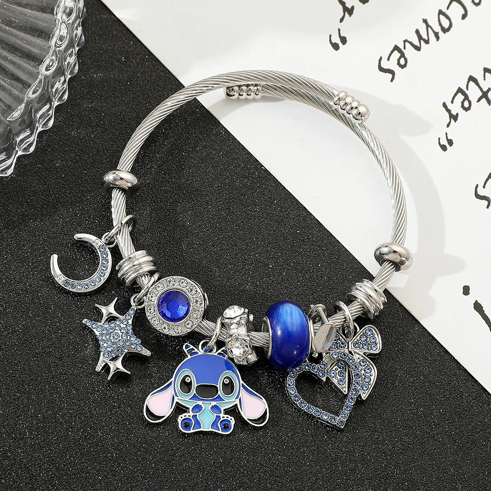 Disney-pulsera de cuentas de la serie Stitch, brazalete con cuentas, corazón, estrella, amor, regalo de Navidad