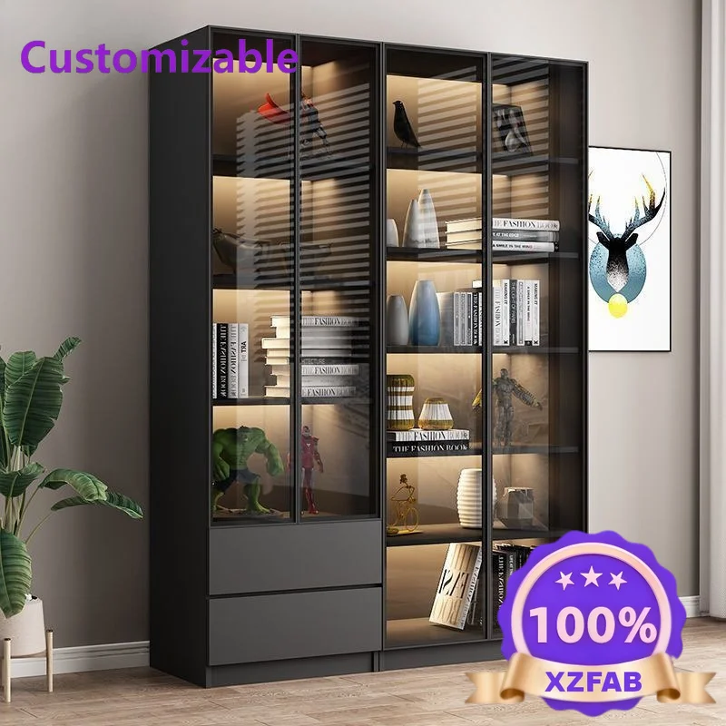 Factory Direct 2026 glass door bookshelf light luxury environmental protection modern simple shelf floor combination storage dis