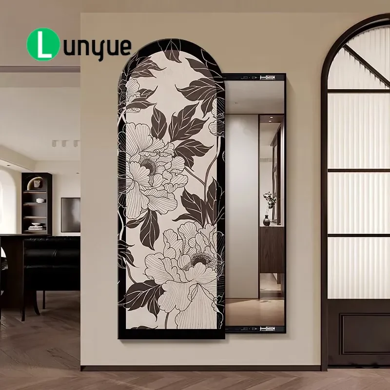 French Medieval Flower Push Pull Full Body Mirror Hidden Wall Art Decorative Painting for Entrance Corridor Home Decoration