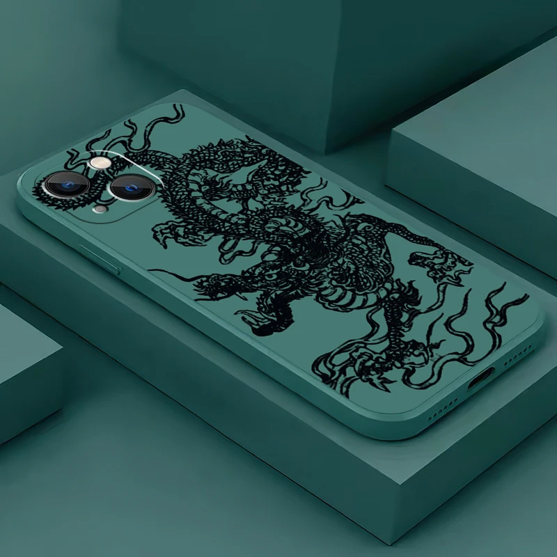 Chinese Divine Dragon For iPhone 15 14 13 12 11 Pro Max 6 6S 7 8 Plus 13 12 Mini X XR XS Max Phone Case Liquid Silicone Back