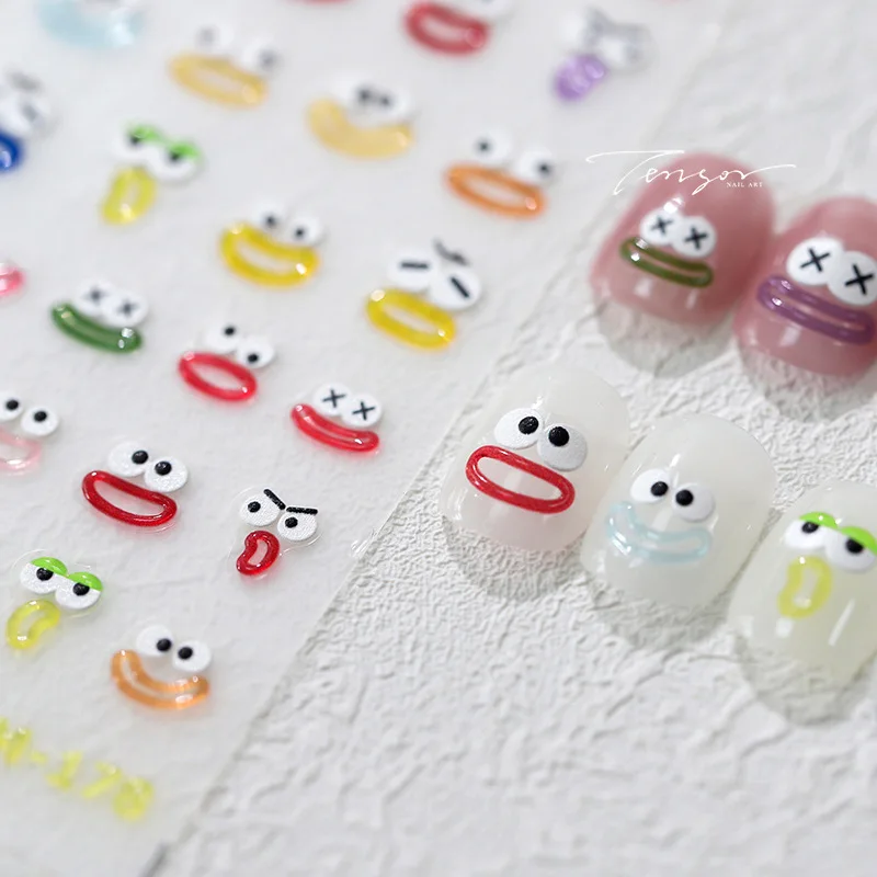 1Pcs Jelly Cute Funny Expression Nail Sticker Mouth Dudu Cartoon Relief Jelly Fashion Series Nail Art Decoration Decals Stickers