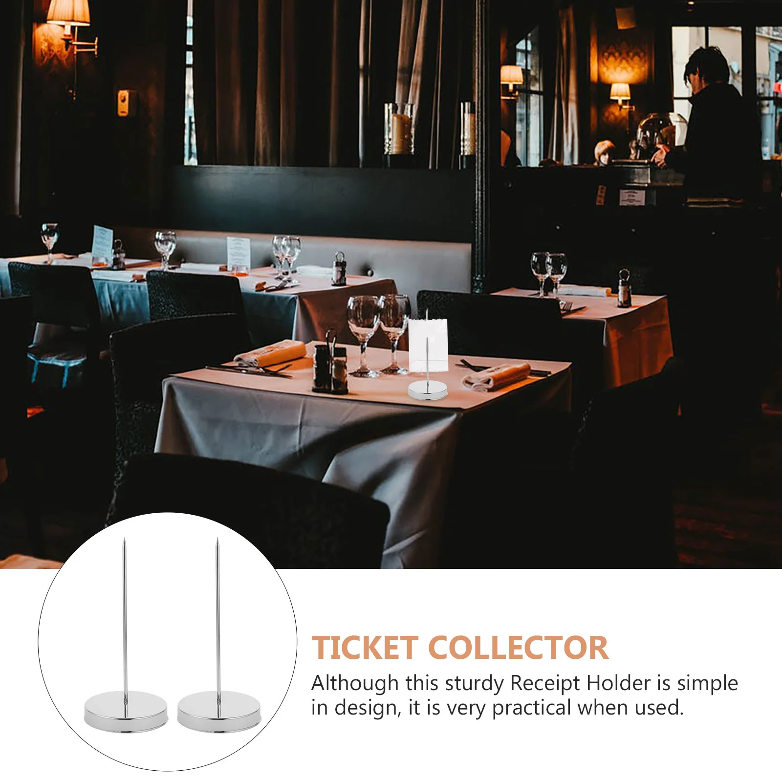 2 Pcs Receipt Spindle Bill Collector Desktop Holder Memorandum Steel Ticket Spike