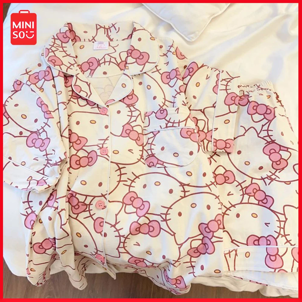 Pajamas Set Comfortable Women\\\'s Clothing Hellokitty New Sanrio Anime Kuromi Kawaii Girls Summer Short-Sleeved Casual Suit Gifts