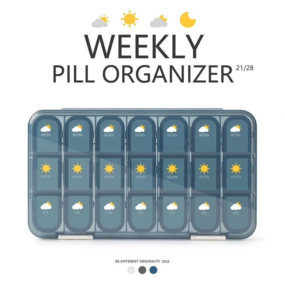 

Weekly Pill Cases Box 7 Days Organizer 21/28 grids Pill Splitters Travel Drugs Storage Compartments for Vitamins Medicine