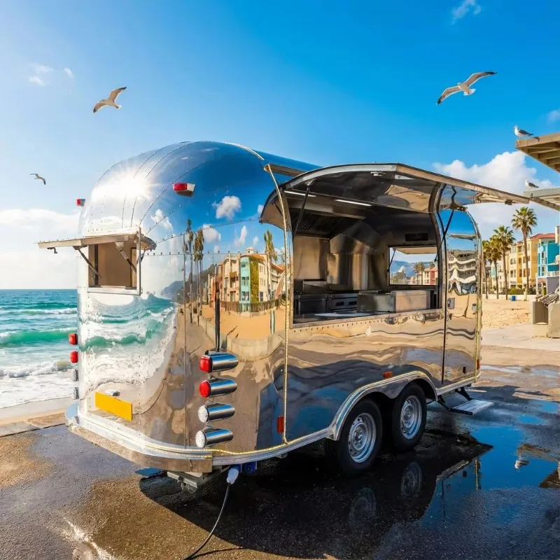 Fully Equipped Customized Fully Equipped Stainless Steel Mobile Food Trailer Air Stream For Snack Foods Coffee Trailer