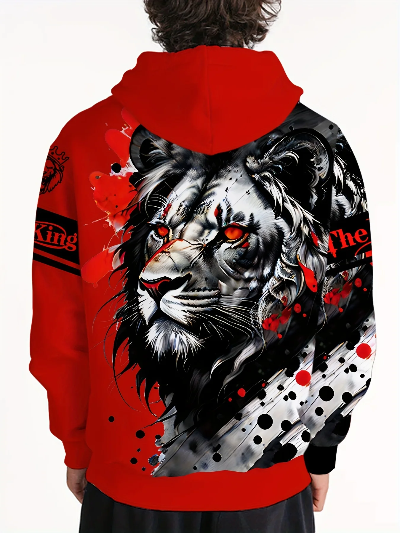 Толстовка с 3D-принтом Lion Graphic — мягкий удобный свободный крой, модный пуловер с капюшоном и карманом-кенгуру, осенняя мужская одежда для повседневного использования в Дай