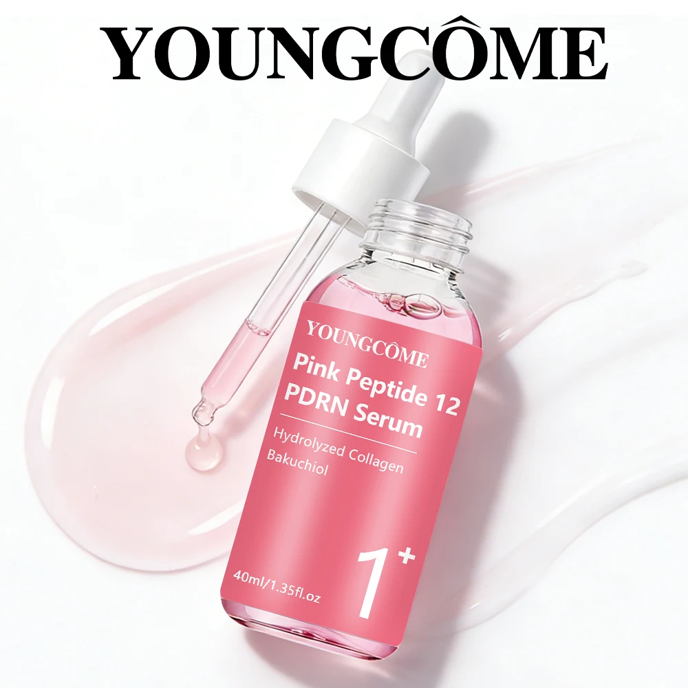 Serum YOUNGCOME Pink Peptide 12PDRN Serum with Hydrolyzed Collagen & Bakuchiol, Lightweight Daily Facial Care for All Skin Types
