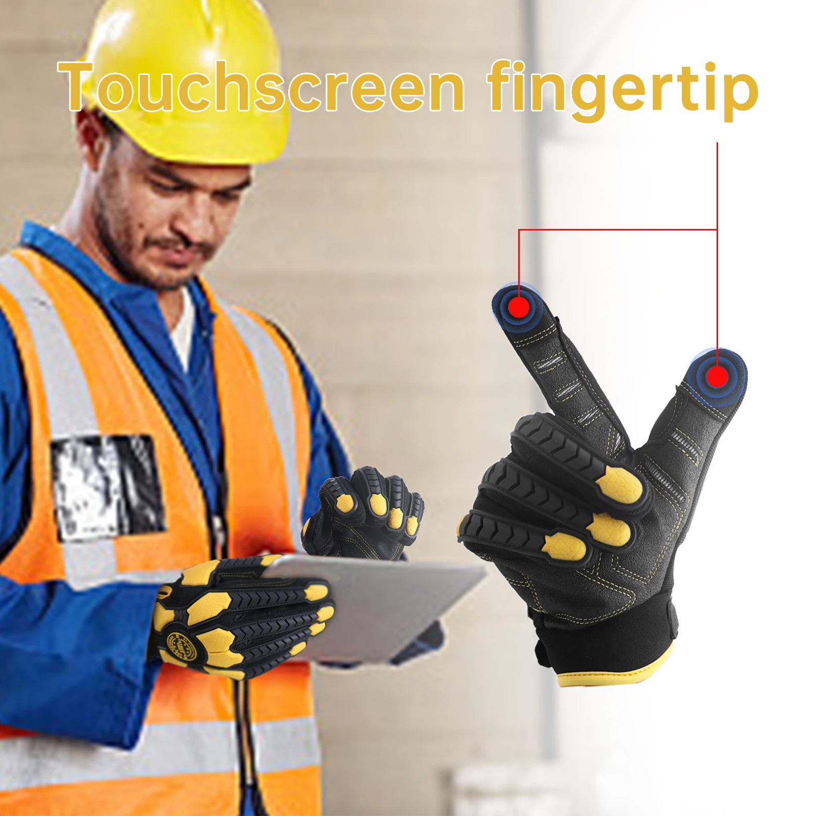 Handlandy luvas de trabalho resistentes, corte 6 luvas de trabalho de proteção contra impacto de segurança anti-abrasão luvas mecânicas de tela de toque
