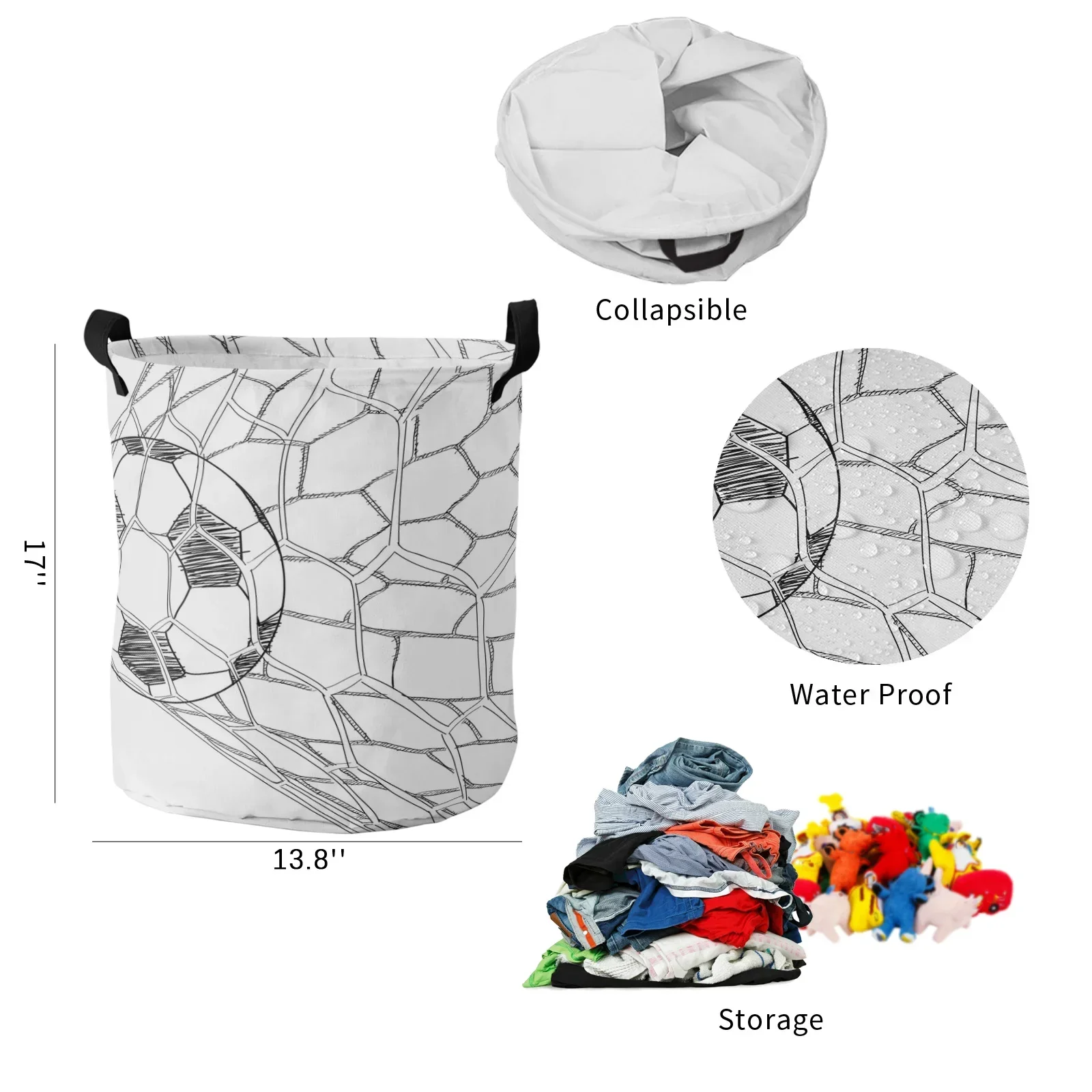 Soccer Football Net Sketch Dirty Laundry Basket Foldable Waterproof Home Organizer Basket Clothing Children Toy Storage Basket