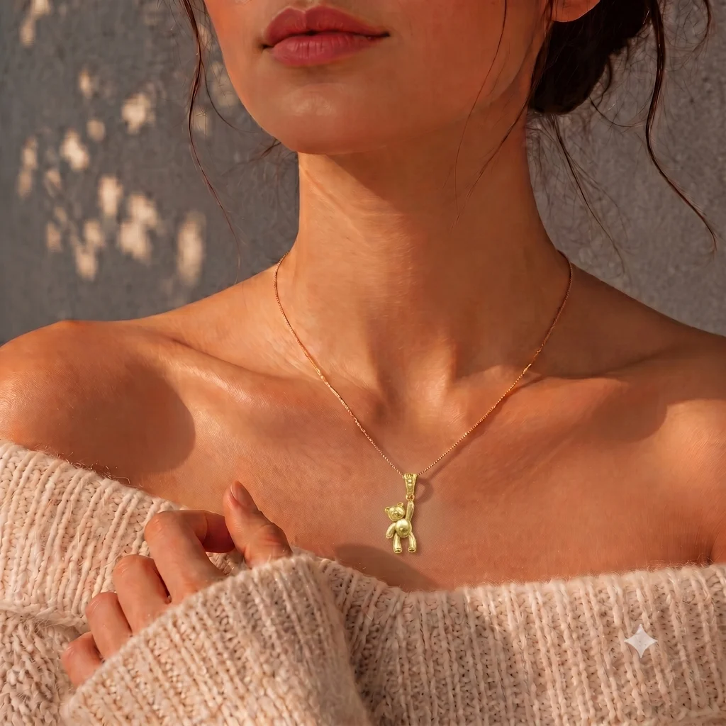 ZHENL Niedlicher Hängender Teddybär-Anhänger Charm 18K Vergoldeter Edelstahl 3D Tier-Ballonbär Halskette Damen Mädchen Schmuck – Detail 1