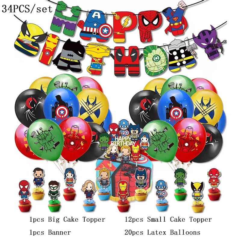 Marvel Avengers Birthday Decoration Superhero Theme Tableware Cups Plate Spiderman Iron Man Balloons Party Supplies For Kids Boy