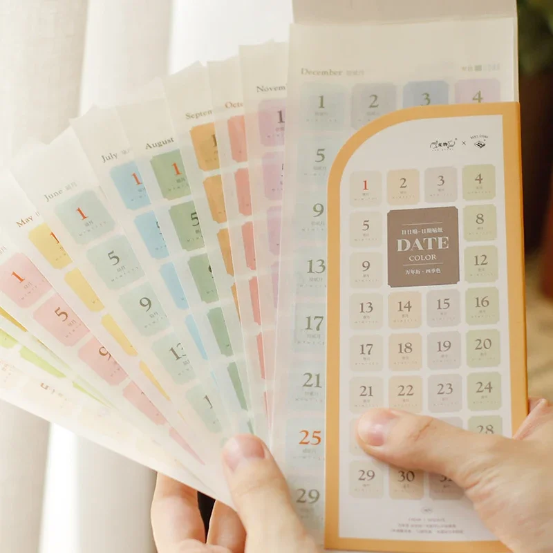 Four Seasons Color Perpetual Calendar Date Sticker Notebook Annual Day Plan Daily Jounal Notebook Stickers