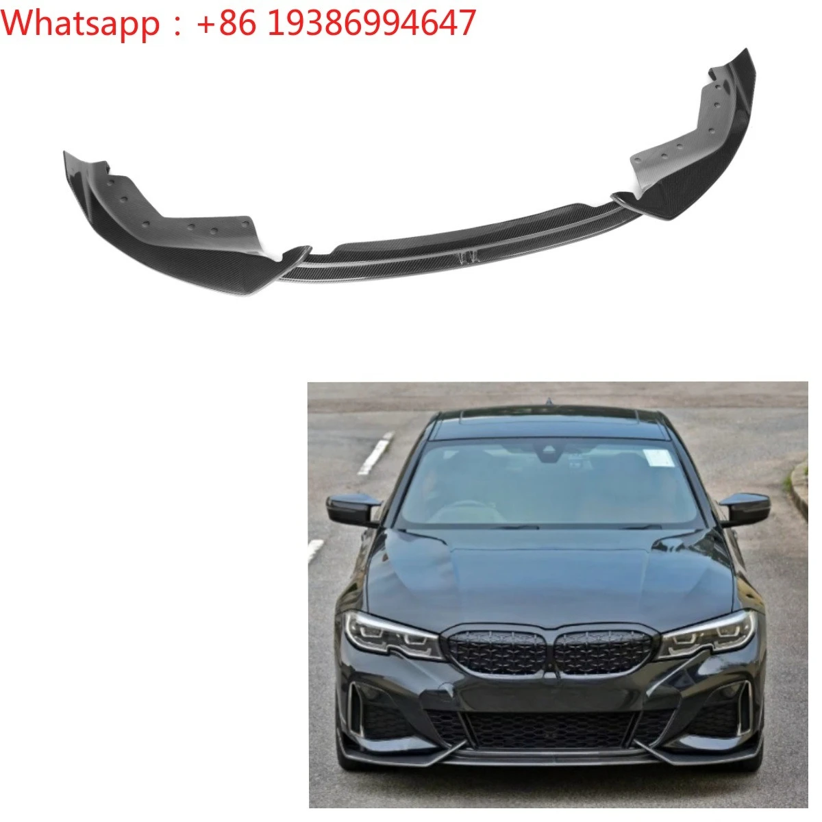 For G20 AO Style Carbon Fiber Front Bumper Lip Spliter for BMW 3 Series G20 330i M340i Pre LCI Sport 2019-2021 3 Piece Front Lip