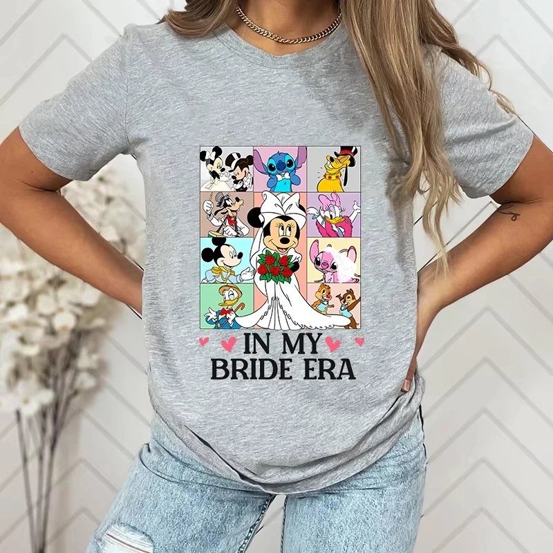 Disney In My Bride Era Minnie Friends imprimé femmes été mode T-Shirt coton à manches courtes haut décontracté vêtements amples