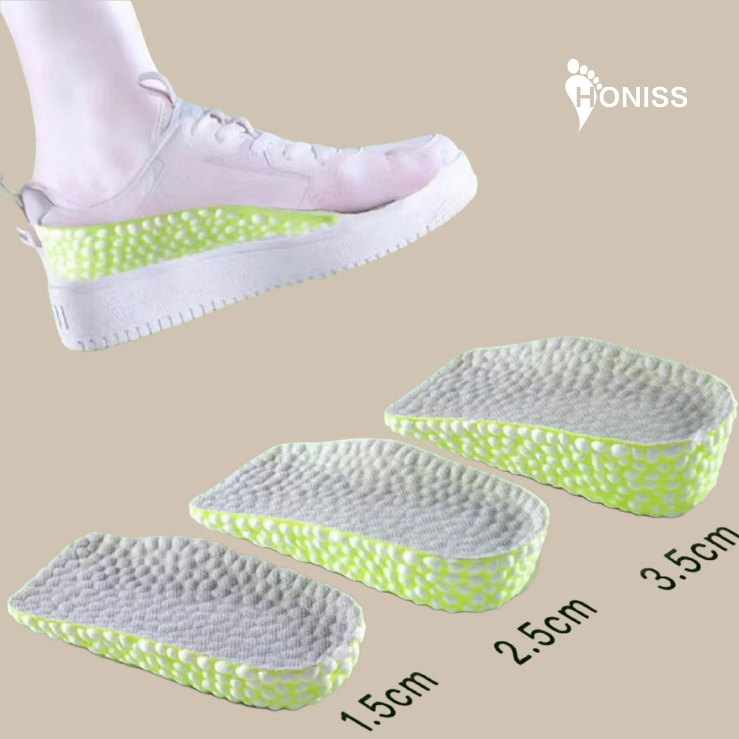 

1 pair of invisible raised insoles for men and women, with a 7-point breathable and shock-absorbing arch and heel pad