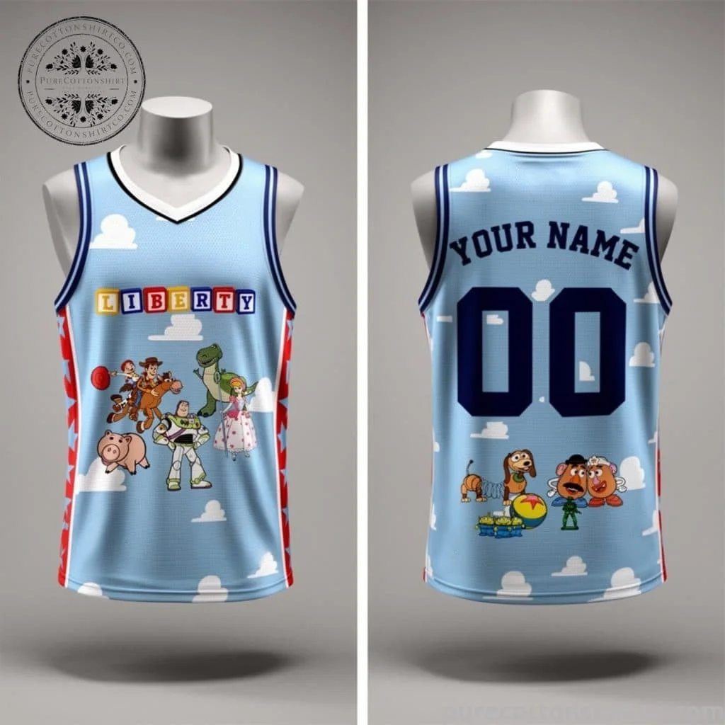 Toy Story Basketball Jersey Unisex Light‑Blue Cloud Print Sleeveless Vest  Casual Sports Tops for Men Women Kids Family Matching