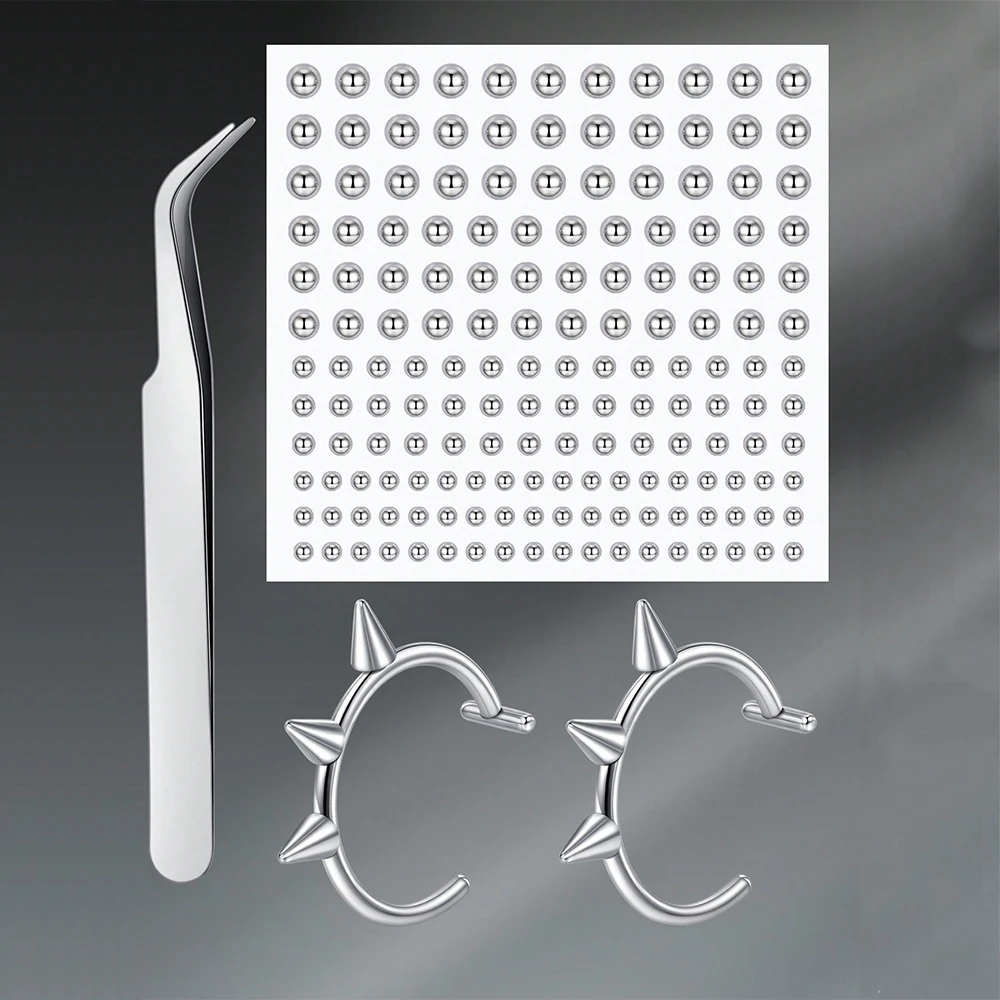 1 مجموعة الفضة وهمية الشفاه ثقب وهمية الشفاه الدائري للنساء الرجال ، الشفاه الأصفاد كليب على فو ثعبان لدغات الأطواق غير الثقب مجوهرات #5