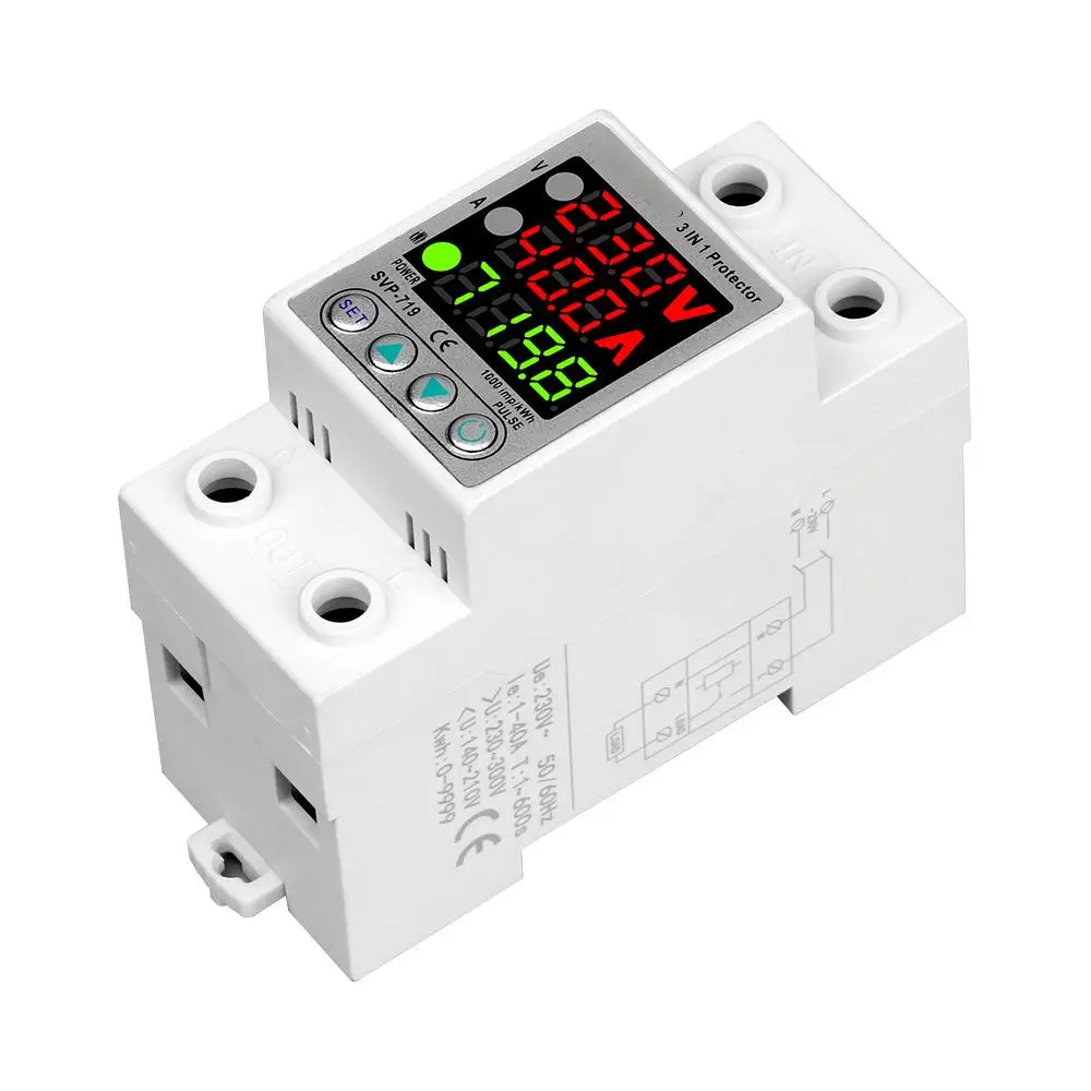 

220V 40A/63A Adjust Voltage Relay Over Under Voltage Protector Over Current Limit Wattm KWH Energy Meter Power Charge Display
